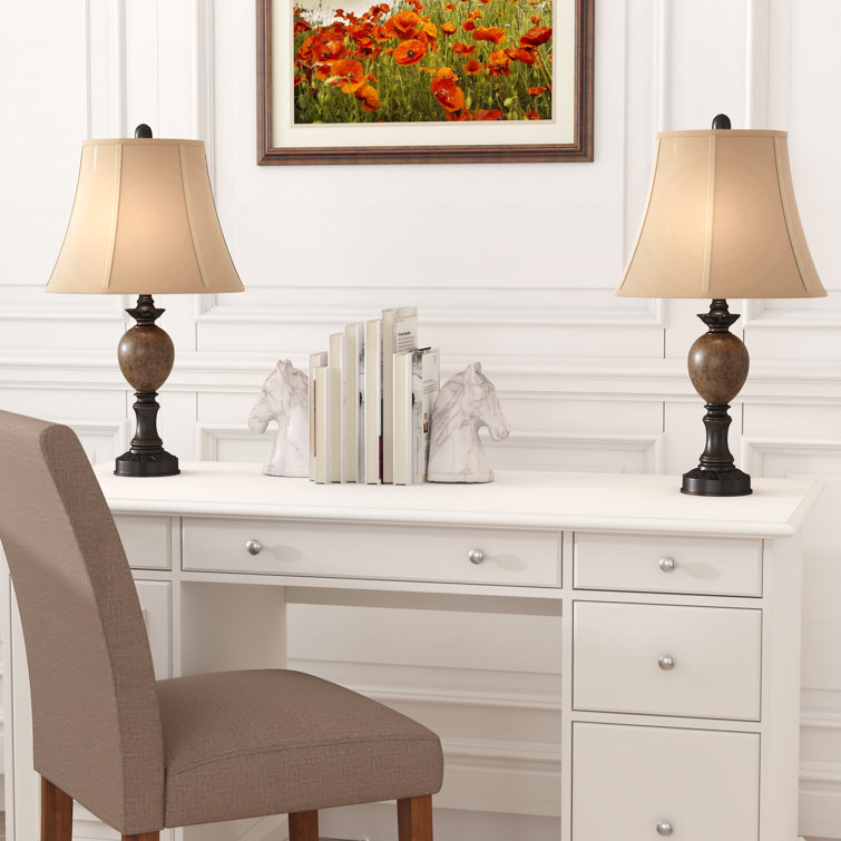 Lark Manor Amagon 25" Bronze/Brown Marble Table Lamp Set & Reviews